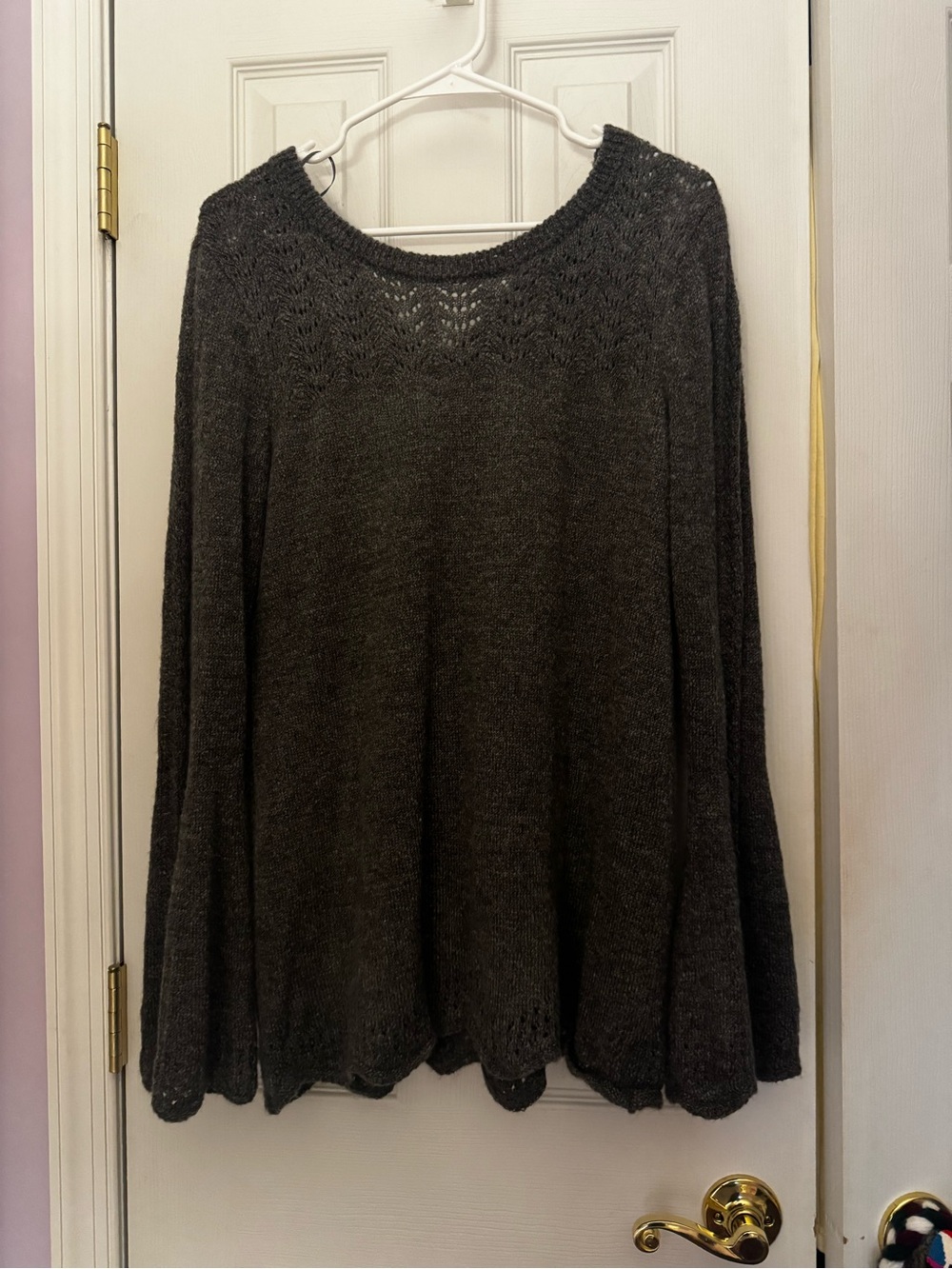Women's Charcoal Knit Sweater Top with Tie Back